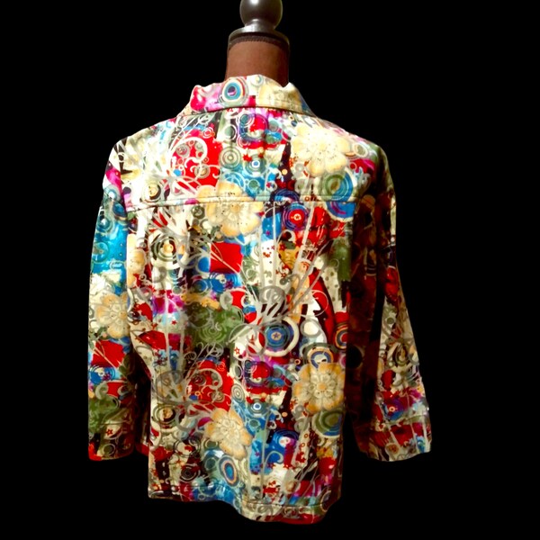 Kaktus Wearable Art Jacket, Size XL Jacket, Woman’s MulticolorJacket, Vintage Jacket, Plus Size Woman, Spring Fall Jacket, 90s Casual Jacket