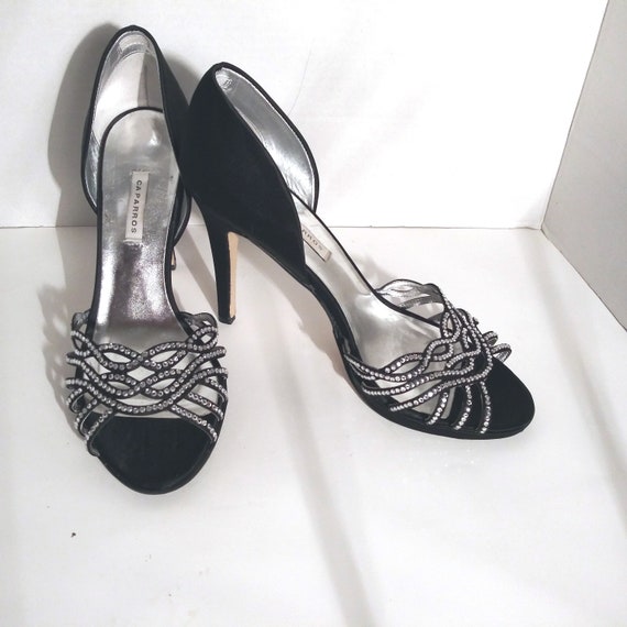 Black Satin Evening Dress Shoes, Vintage High Heel
