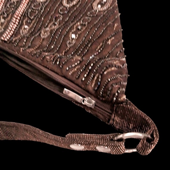 Vintage Brown Beaded Handbag, Beaded Purse, Hobo … - image 9