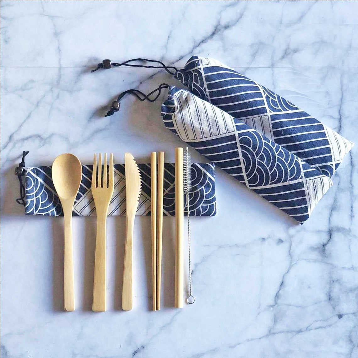 Set Bamboo Eco Friendly Cutlery Disposable Bamboo Tableware Etsy