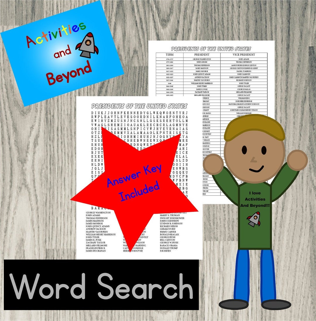 UPDATED Printable US President Word Search - Instant Download, United States, PDF, 8.5 X 11 ...
