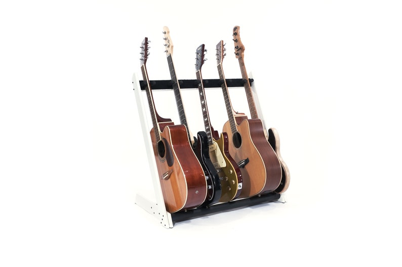 Ruach GR-2 Customisable 5 Way Wooden Guitar Rack and Holder for Guitars and Cases Mahogany Walnut Cherry Birch Black White White