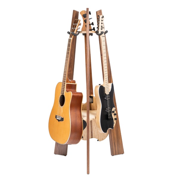 Ruach Wooden 3 Way Multi Guitar Stand Display Rack - Mahogany | Walnut | Birch | Black | White