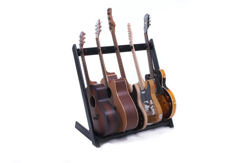 Ruach GR-2 Customisable 5 Way Wooden Guitar Rack and Holder for Guitars and Cases Mahogany Walnut Cherry Birch Black White Black