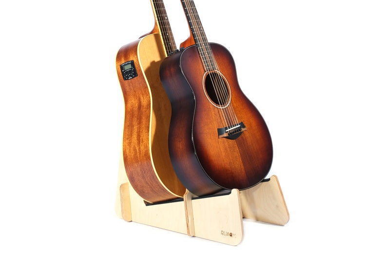 Ruach GS-7 A-Frame Single and Dual Acoustic Electric Guitar Stand Birch 2x Acoustic Guitars