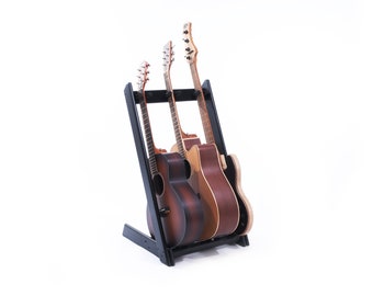 Ruach GR-3 3 Way Customisable Guitar Rack for Guitars and Cases, Handmade from Mahogany - Black