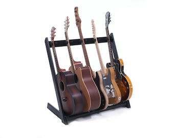 Ruach GR-2 Customisable 5 Way Guitar Rack and Holder for Guitars and Cases, Handmade from Mahogany - Black