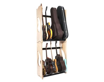Ruach GR5 Stackable Guitar Rack for 5 Guitars and Cases - Black or Birch