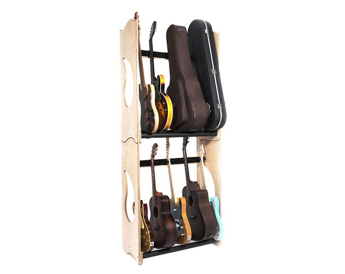 Ruach GR5 Stackable Guitar Rack for 5 Guitars and Cases - Black or Birch