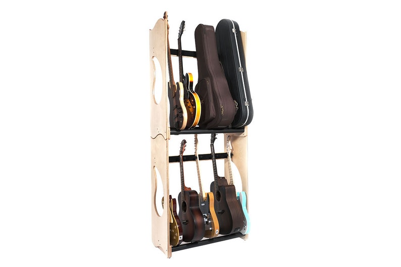 Ruach GR5 Stackable Guitar Rack for 5 Guitars and Cases Black or Birch Birch