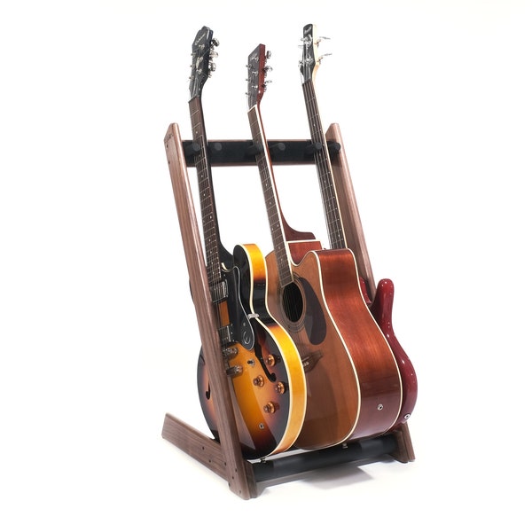 hardcover books for display Ruach GR-3 Customisable 3 Way Wooden Guitar Rack and Holder for Guitars and Cases - Mahogany | Walnut | Cherry | Birch | Black | White