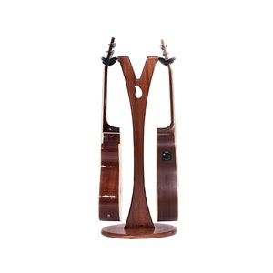 Ruach GS-1 Dual Acoustic/Electric/Bass Double Wooden Guitar Stand - Mahogany