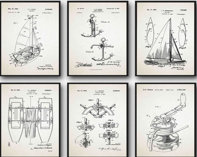 Sailing Decor Set of 6 nautical Prints Ship Posters Boat Prints Gift for Sailor Gift Fishing Gift Marine Decor Marine Prints WB245A-6