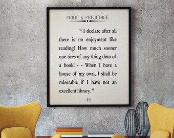 Pride and Prejudice Quote Jane Austin Quote Reading Quote Literature Quote Reading Quote Library Wall Art Library Decor Jane Austin Print