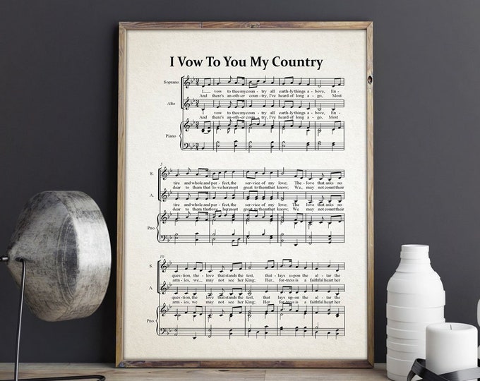 I Vow To You My Country Music Sheet Patriotic Hymn Patriot Music Sheet Military Music Military Gift for Soldier Gift Military Hymn Armistice