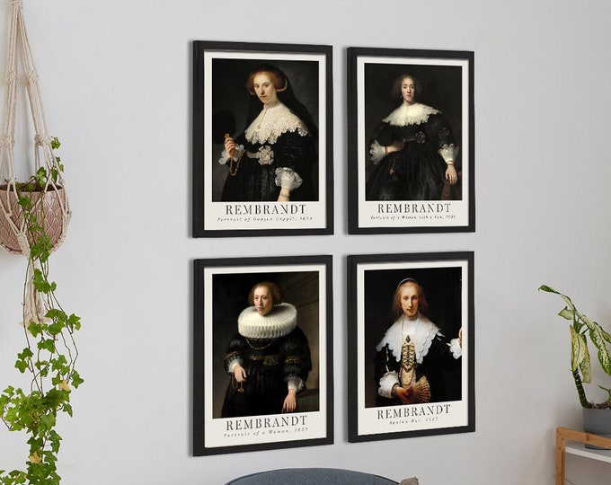 Rembrandt-Inspired Set of 4 Art Prints: Capturing Timeless Elegance and Mastery 4 prints to enhance you home wall decor