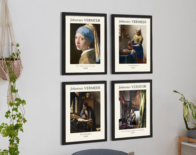 Inspired by Dutch Artist Vermeer: Set of 4 Art Prints Capturing Timeless Beauty The Girl with the Pearl Earing Inspiring prints for home