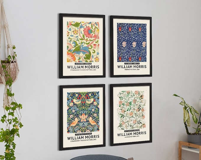 William Morris Set of 4 textile designs for the Arts and Craft Movement Colorful Craftmanship  Flower and Bird Wallpaper Pattern Prints