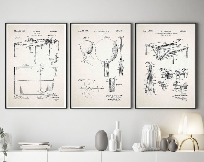 Ping Pong Posters Table Tennis Patent Prints Table Tennis Club Decor