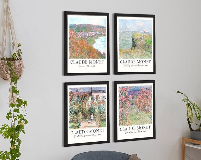 Captivating Monet Floral Paintings - Set of 4 Exquisite Nature-Inspired Wall Art: Cliffside, Garden, and Beyond - Timeless Elegance