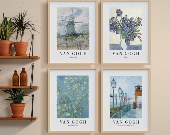 Van Gogh Posters Set of 4 Blue Paintings by Vincent Van Gogh - Set of 4 Famous Paintings Perfect for Home Decor