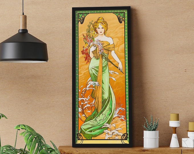 Emerald Green Art Striking Art Nouveau Decor Spring by Alfonse Mucha Painting