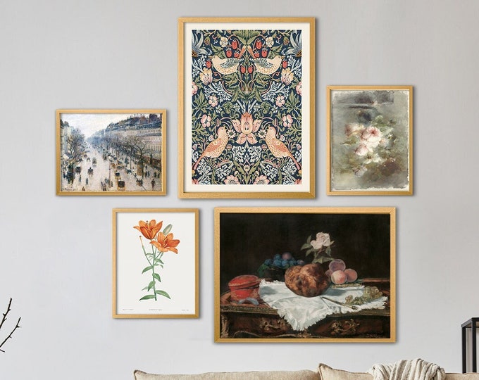 Gallery Wall Art Set of 5 Posters - Framed Option Available - Still Life Wall Decor for Living Room, Kitchen or Dining Room