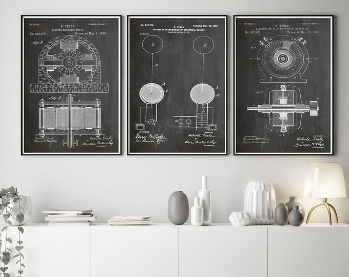 3 Tesla Patent Prints Tesla Inventions Tesla Prints Tesla Posters Invention Decor Invention Wall Art Inventor Gift Inventor Gift WB028