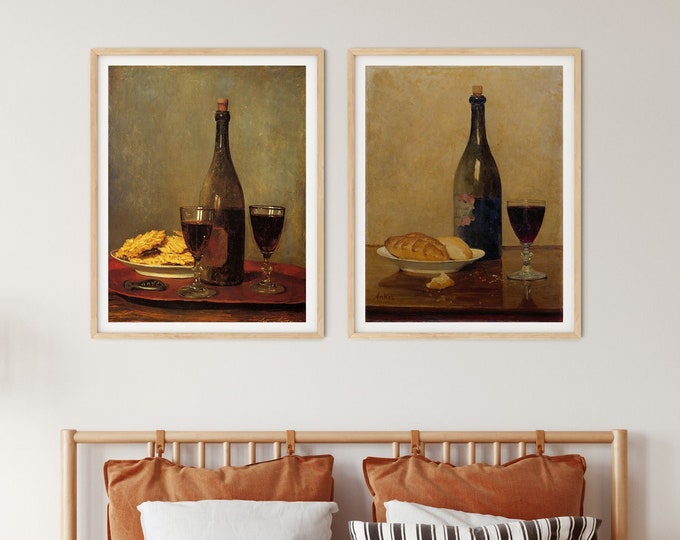 Elevate Your Kitchen with Vintage Wine Art: Set of 2 Wine Paintings - Wine Poster for Exquisite Wine Wall Decor Sophisticated set