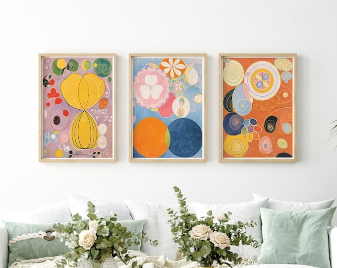 Abstract Art Masterpiece: Set of 3 Rare Hilma Af Klint Posters for Art Collectors and Enthusiasts Perfect for Art Enthusiasts Colorful Art