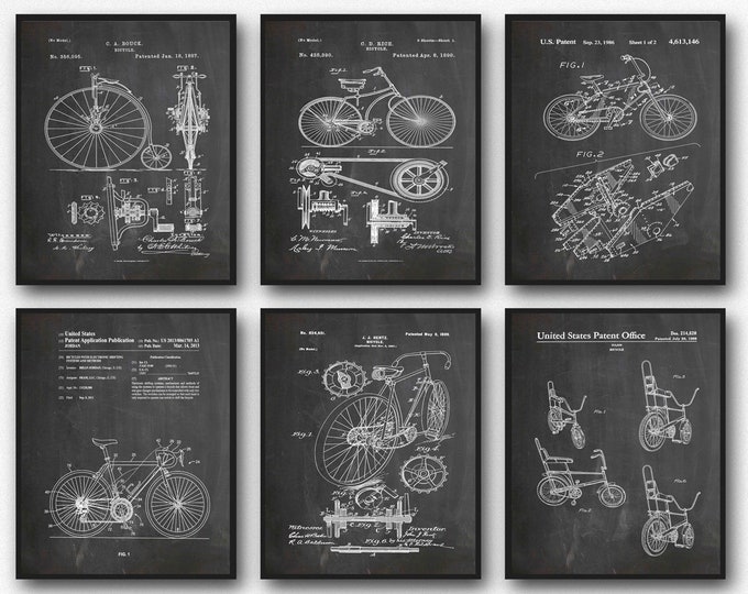 Bicycle Posters Bicycle Patent Prints Set of 6 Bike Posters Bike Wall Art Bicycle Art Bike Shop Decor Bike Prints Bicycle Decor WB374-WB379