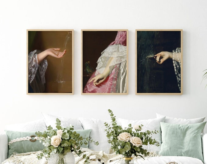 Enchanting Trio of Hand Paintings in Dark Academia Style - Victorian Wall Art Collection