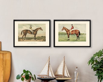 Vintage Horse Racing Art: Set of 2 Classic 1800s Horse Racing Portrait Posters to enhance your Home, Office and Study Wall Unique Focal Art