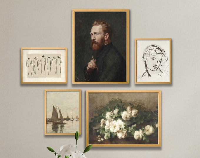 Elegant Nostalgia: Vintage European Paintings - Dark Minimalistic Wall Art in 8x10 and 12x16 - Framed and Unframed Options