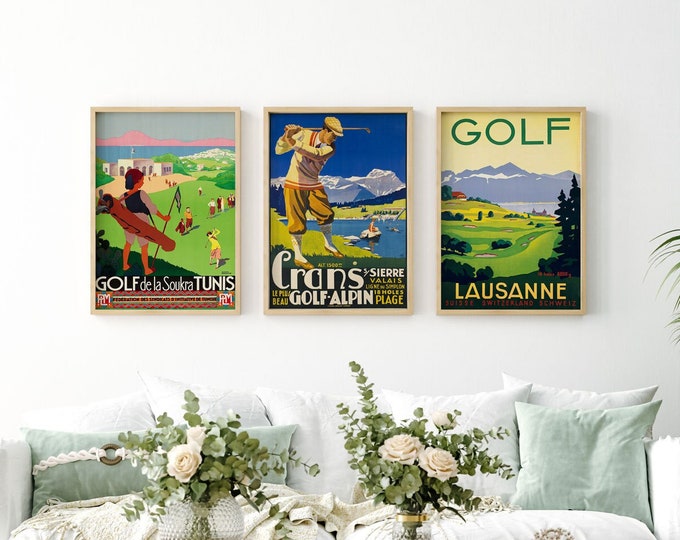 Golfing Prints Set of 3 Golfing Posters Perfect Golf Gifts for Him