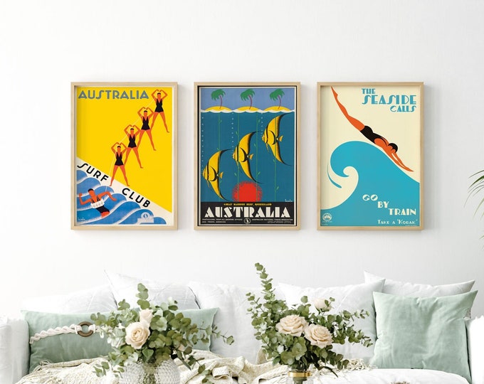 Summer Vibes Australian Travel Posters Set of 3 Prints