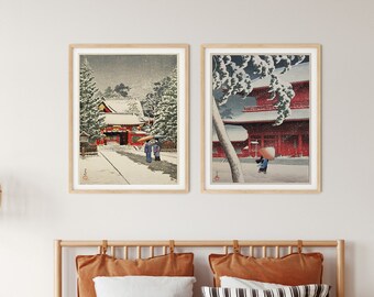 Serene Landscapes: Set of 2 Japanese Woodblock Prints by Kawase-Hasui for Wall Art and Home Decor Japanese Wall Decor Living Room Decor