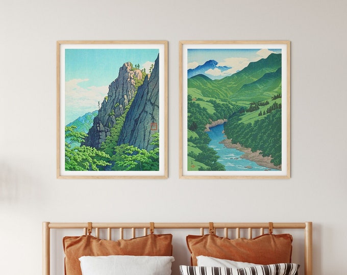Forest and Mountain Woodblock Poster Set of 3 by Kawase Hasui Experience the Serenity of Nature Hasui's Forest and Mountain Poster Set
