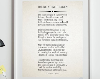 The Road Not Taken by Robert Frost 1916 Great American Poetry Wall Art Poetry Prints Poetry Poster
