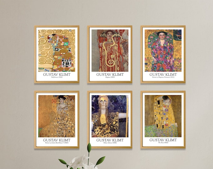 Exquisite Set of 6 Vibrant Gustav Klimt Inspired Art Prints - Elegant Wall Decor Colorful Home Gallery