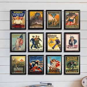 Vintage WW1 Propaganda Poster Set: US Patriot Wall Art