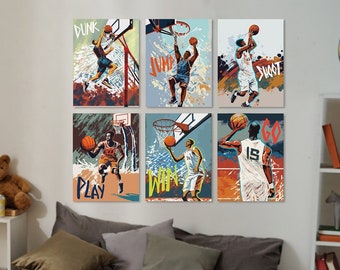 Dynamic Basketball Art - Striking Images of Skillful Moves and Hoops - Perfect for Sports Enthusiasts and Wall Decor in Game Rooms