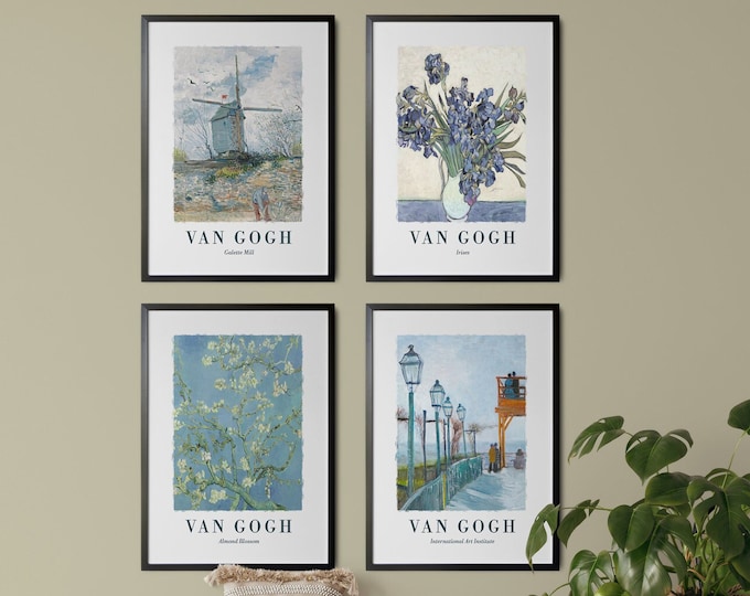 Van Gogh Set of 4 Blue Paintings Serene Shades of Van Gogh: High-Quality Posters, Famous Artwork for Stunning Home Decor