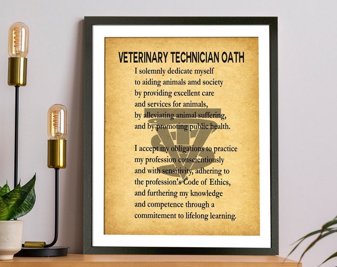 Veterinarian Technician Oath Framed Vet Tech Gift for Vet Veterinarian Wall Art