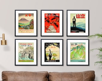 Set of 6 Japanese Posters from 1930s Japan Poster Japan Wall Art Japan Japanese Prints Vintage Railway Advertisements 6 Print Set of Posters