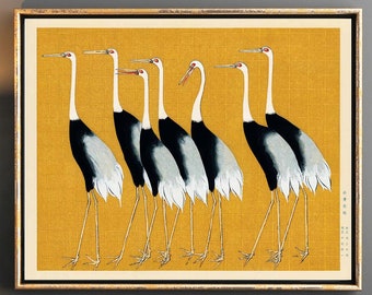 Yellow Cranes" by Ogata Korin - Vintage Japanese Woodblock Art Poster for Bird Lovers and Japanese Art Enthusiasts Vintage Bird Artwork