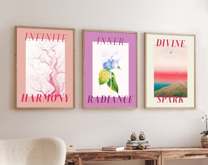 Set of 3 Inspirational Quote Wall Art - Floral Nature Landscape Abstract Room Decor - Empowering Quotes Wall Decor