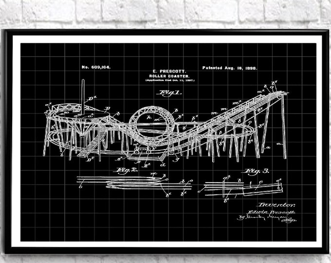 Roller Coaster Patent Drawing 1898 Amusement Park Blueprint WB542