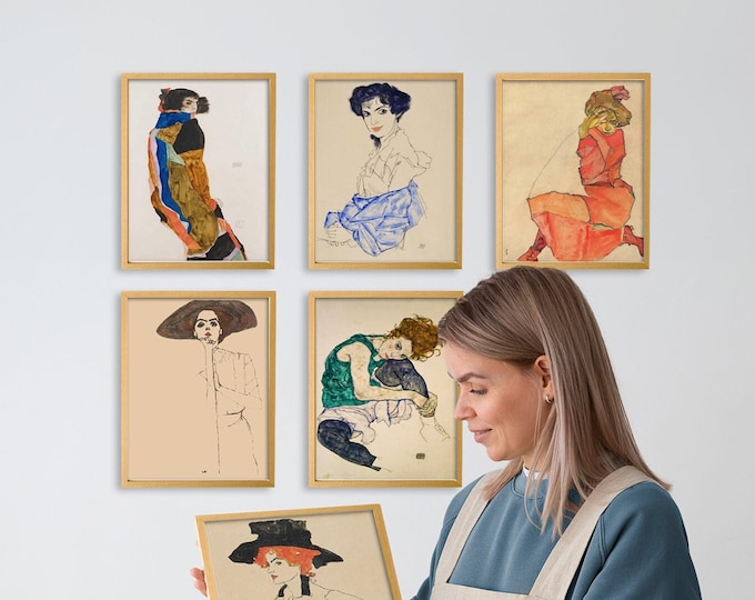 Egon Schiele Prints and Sketches Set of 6 Egon Schiele Paintings Experience the Artistry of Egon Schiele: Prints and Sketches for Home Decor