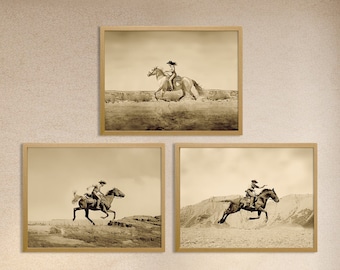Graceful Trio: Set of 3 Majestic Horses and Ponies in Full Gallop - Stunning Wall Art for Horse Lovers